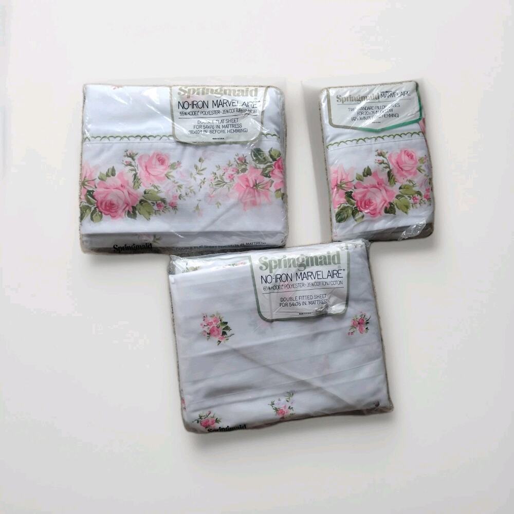 Vintage New Old Stock Springmaid Poly Cotton Blend Floral Sheet Lot